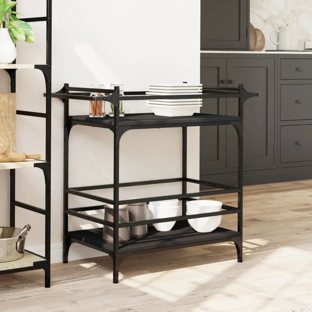 vidaXL Kitchen Trolley Black 82x40x78.5 cm Engineered Wood - from vidaXL