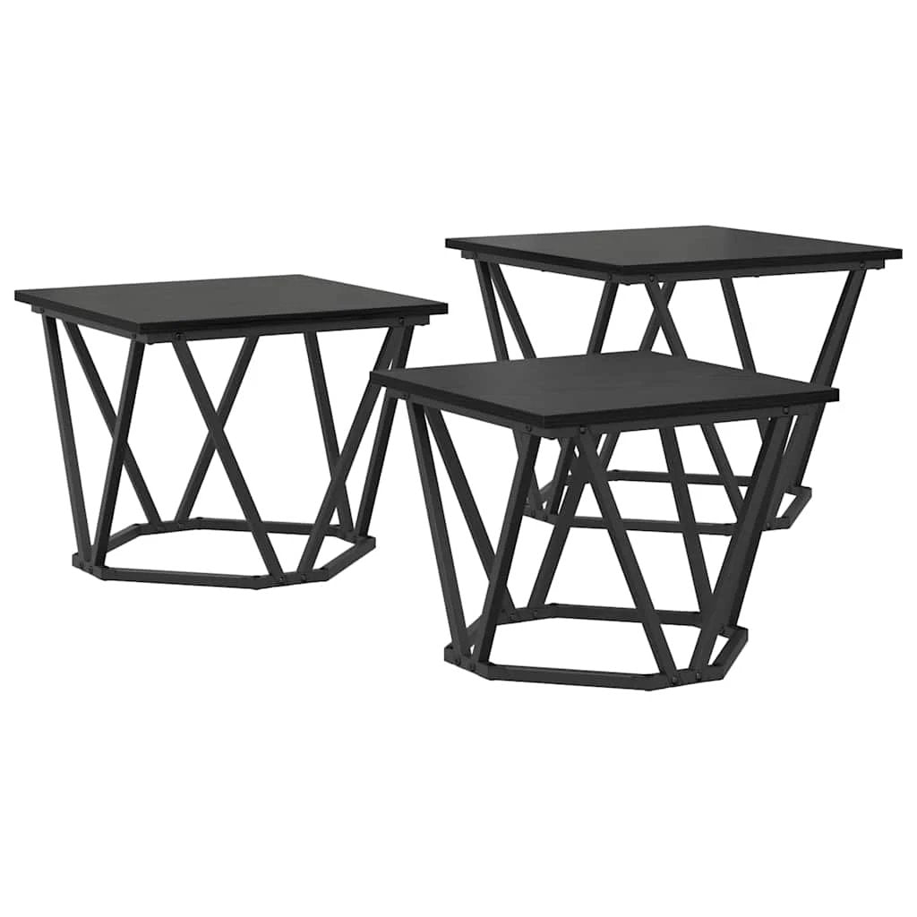 VidaXL Three-Piece Nesting Coffee Tables Black Oak Engineered Wood And Steel Set For Modern Living Rooms by vidaXL