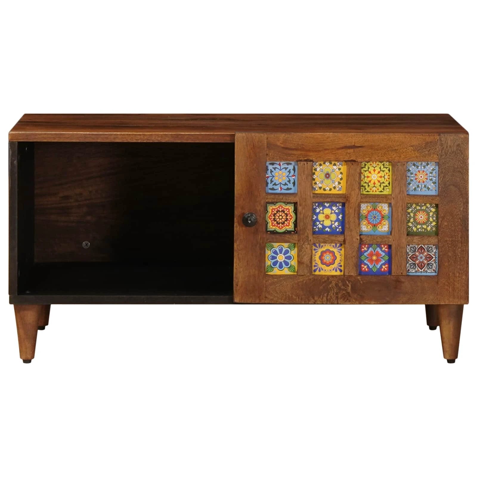 vidaXL VidaXL Coffee Table 80 x 50 x 40 cm Solid Mango Wood with Colorful Mosaic Tile Front for Living Room - Coffee Table