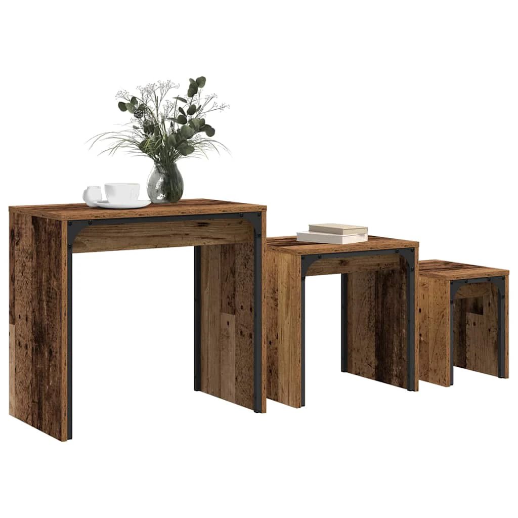 VidaXL Three Piece Nesting Coffee Tables Old Wood Engineered Wood Modern Living Room Decor by vidaXL