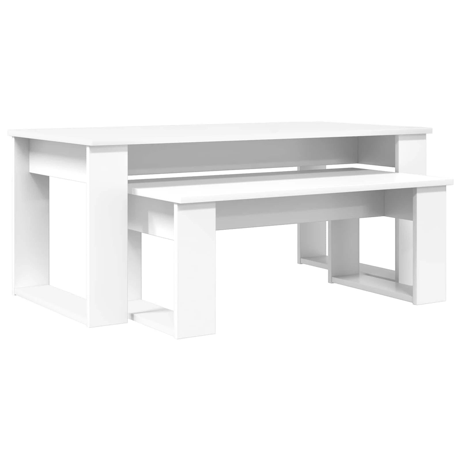 VidaXL Coffee Table Set Two Piece White Engineered Wood Durable Rustic Look Living Room by vidaXL