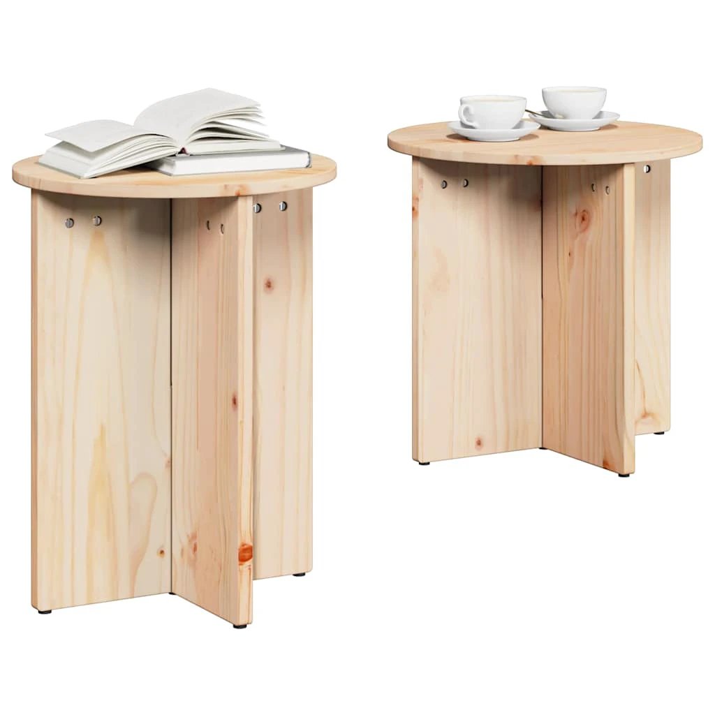 vidaXL VidaXL Rustic Pine Round Coffee Table Set Two Piece Natural Finish Living Room Decor - Coffee Table