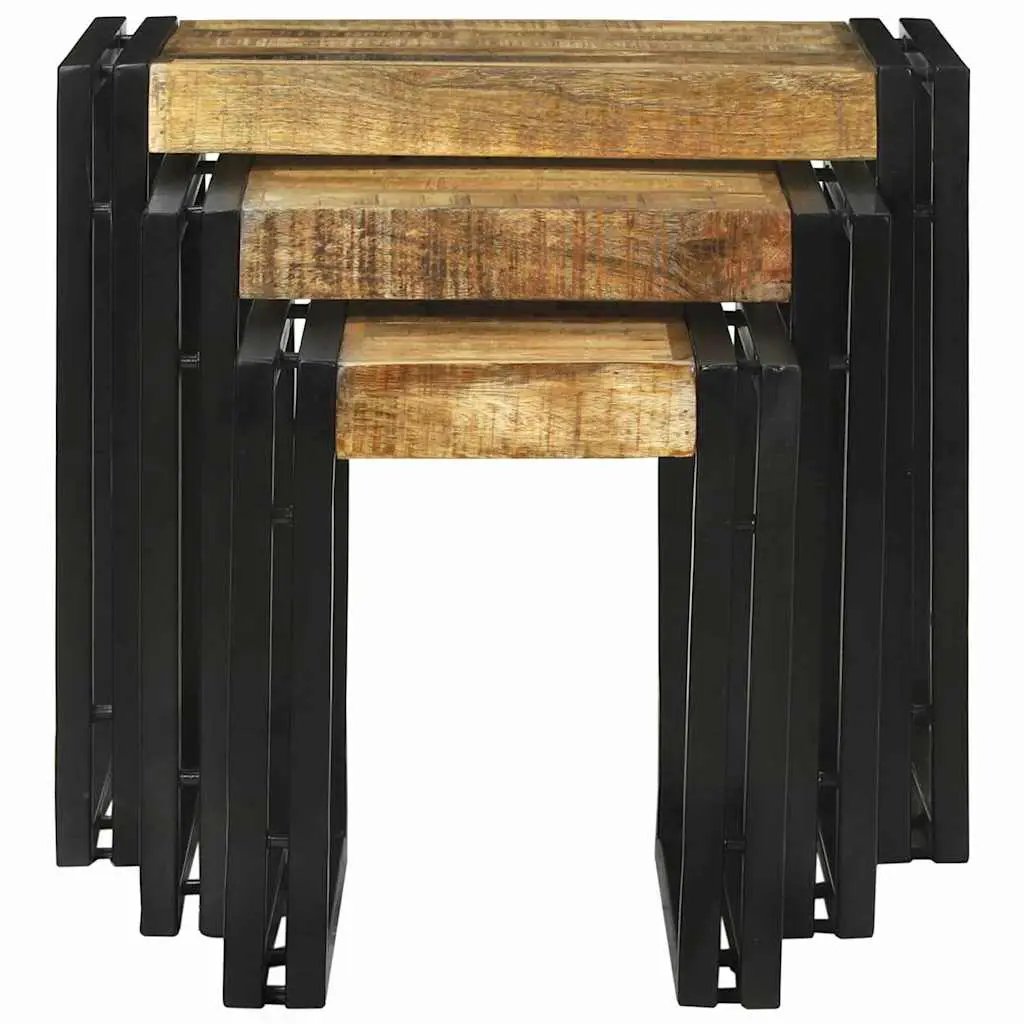 vidaXL vidaXL Nesting Table 3 pcs Brown and Black Solid Mango Wood and Metal - Nest of Tables