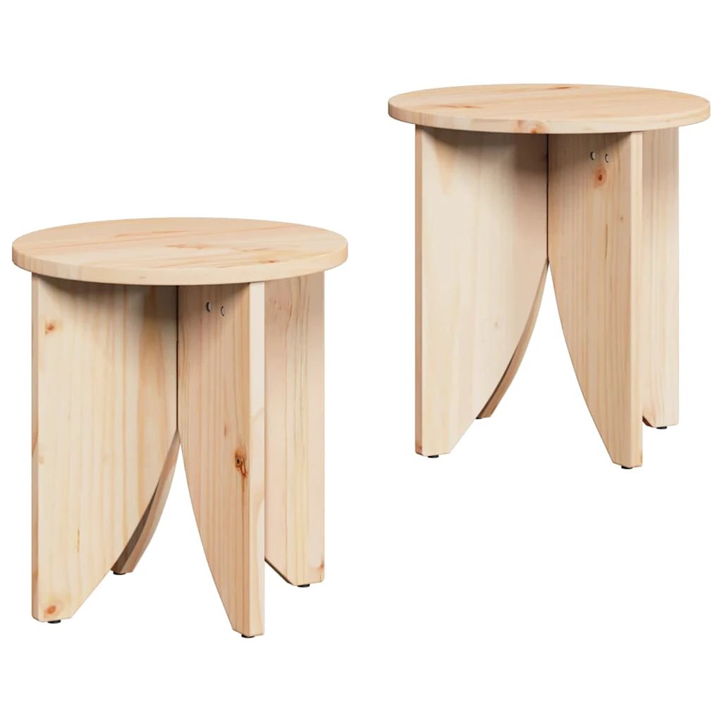 VidaXL Nesting Coffee Tables Set 2pc Round Pine Wood Rustic Design For Living Room by vidaXL