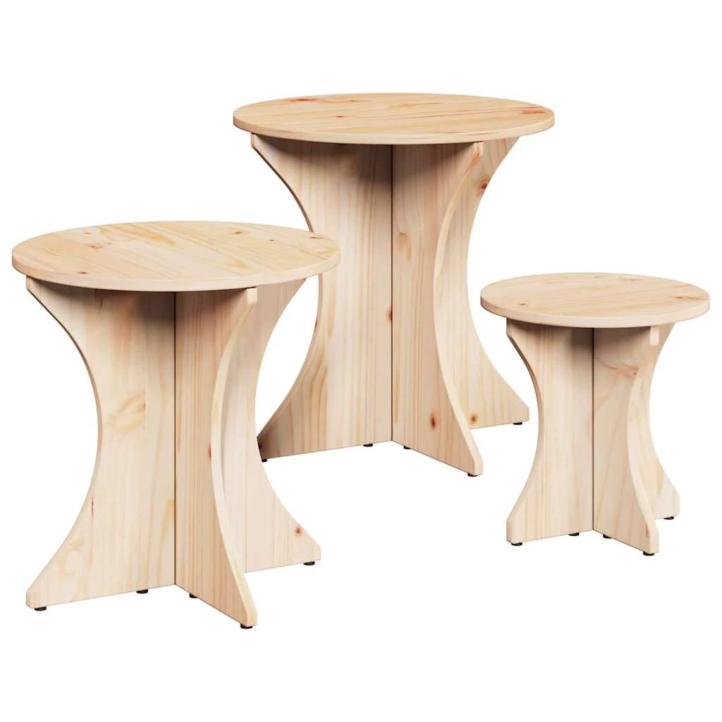 vidaXL VidaXL Nesting Coffee Tables Round Natural Wood - Coffee Table