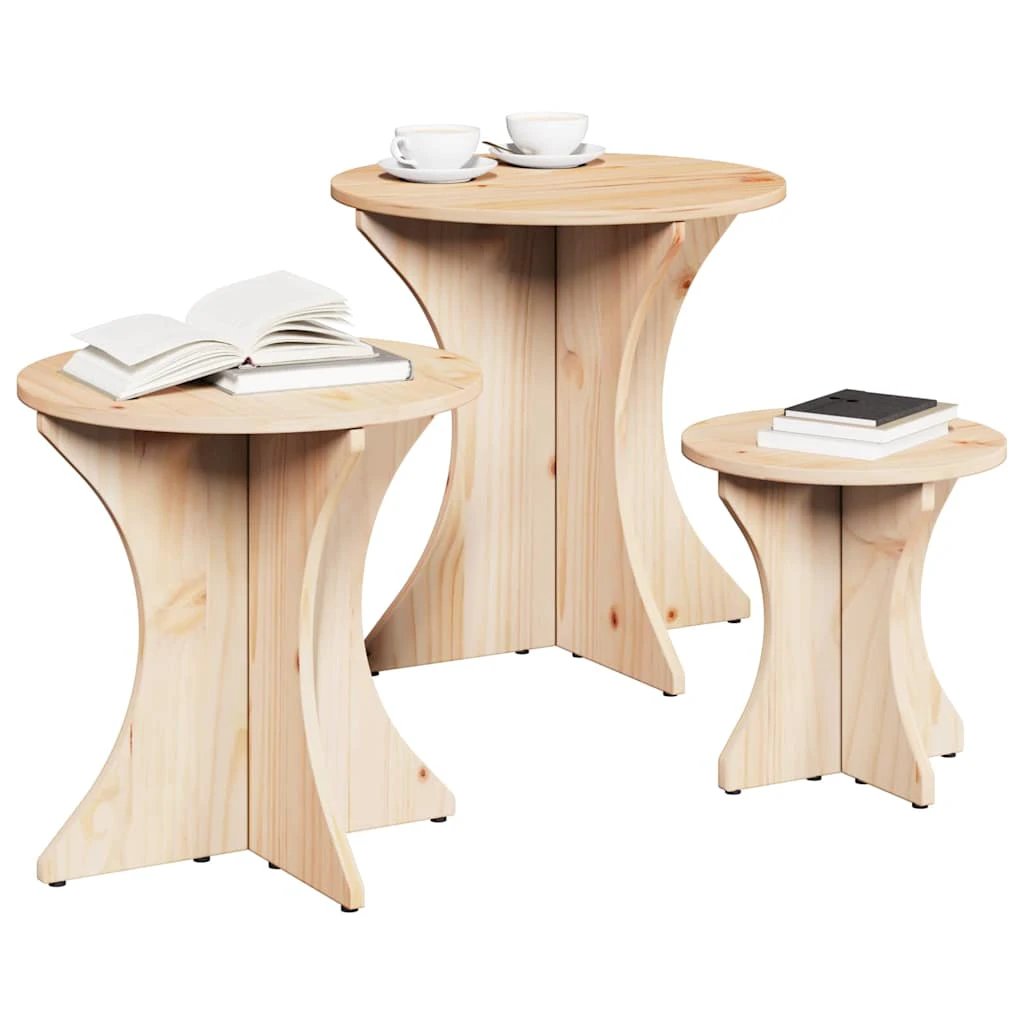vidaXL VidaXL Nesting Coffee Tables Round Natural Wood - Coffee Table