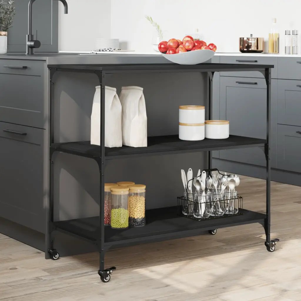 vidaXL Kitchen Trolley Black 102x50x95 cm Engineered Wood - from vidaXL