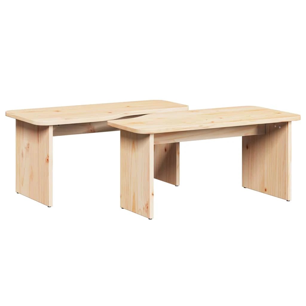 vidaXL VidaXL Coffee Tables Set Two Round Rustic Pine Wood Solid Finish Living Room Decor - Coffee Table