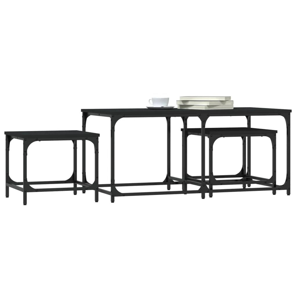 vidaXL Three-Piece Nesting Coffee Tables Black Engineered Wood Industrial Style For Small Spaces by vidaXL