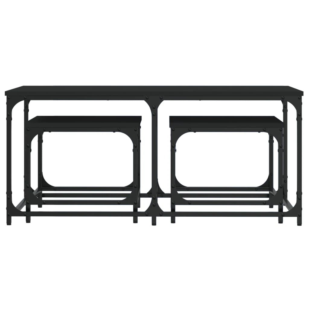 vidaXL Three-Piece Nesting Coffee Tables Black Engineered Wood Industrial Style For Small Spaces by vidaXL