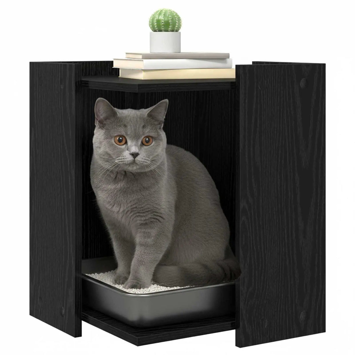 vidaXL Cat Litter Box Enclosure Black Oak 42 x 42 x 51 cm - from vidaXL