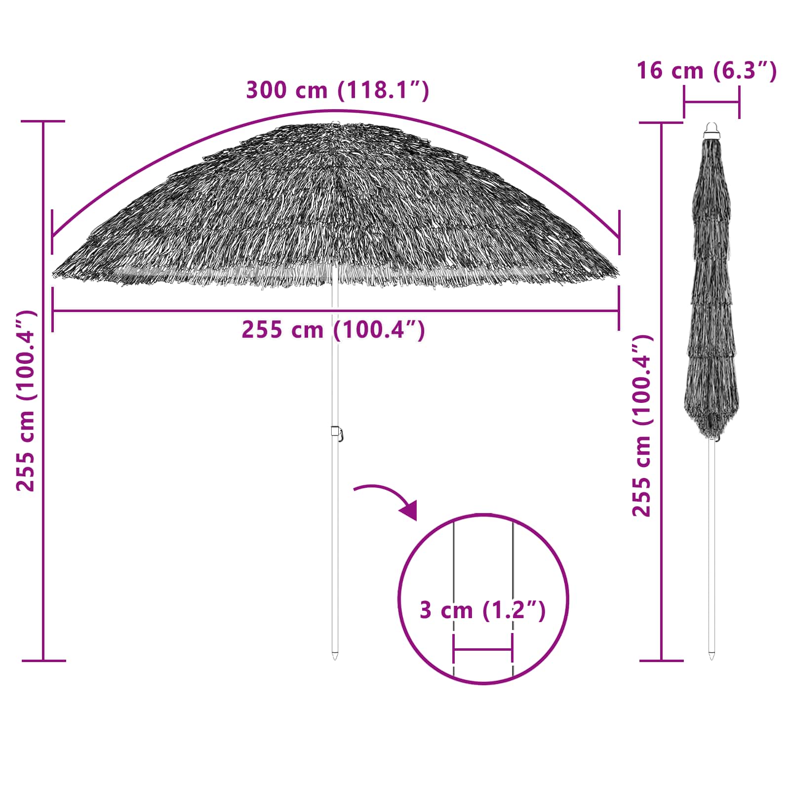 vidaXL vidaXL Beach Parasol Natural 255 x 255 x 255 cm Polyester and Steel - Parasol