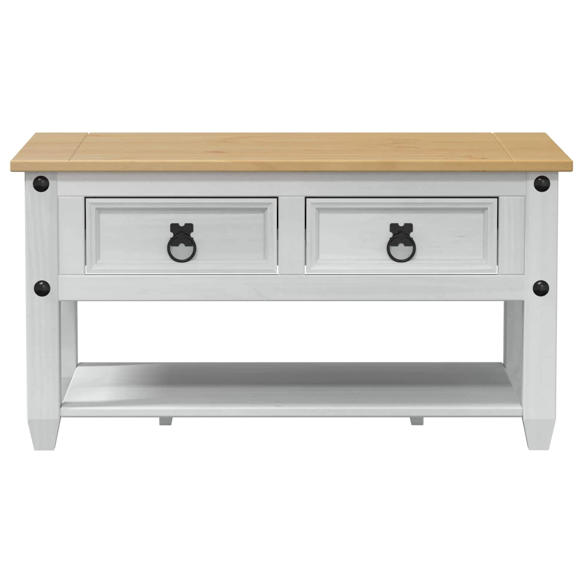 vidaXL VidaXL Rustic White Coffee Table With Drawer 85 X 50 X 45 cm Solid Pine Wood Modern Living Room - Coffee Table