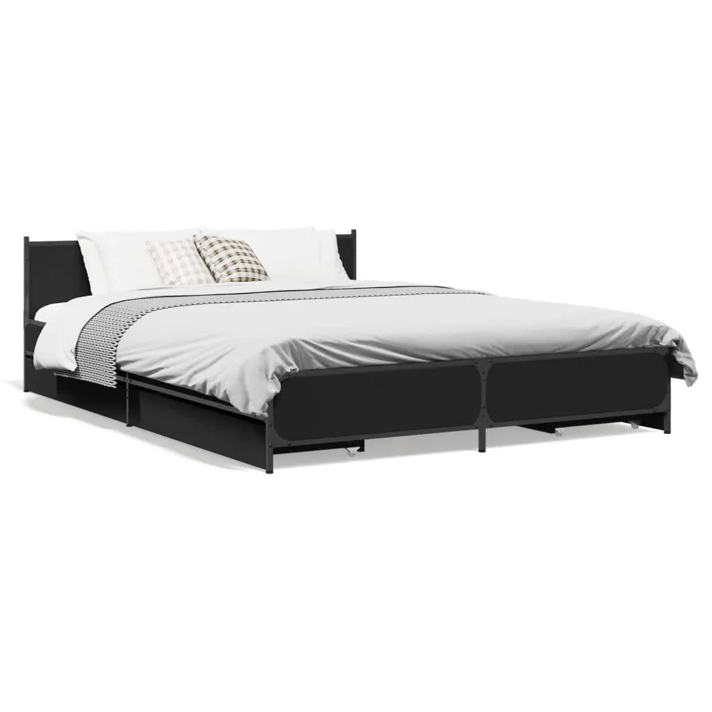 vidaXL Bed Frame with Drawers without Mattress Black 135x190 cm Double - from vidaXL