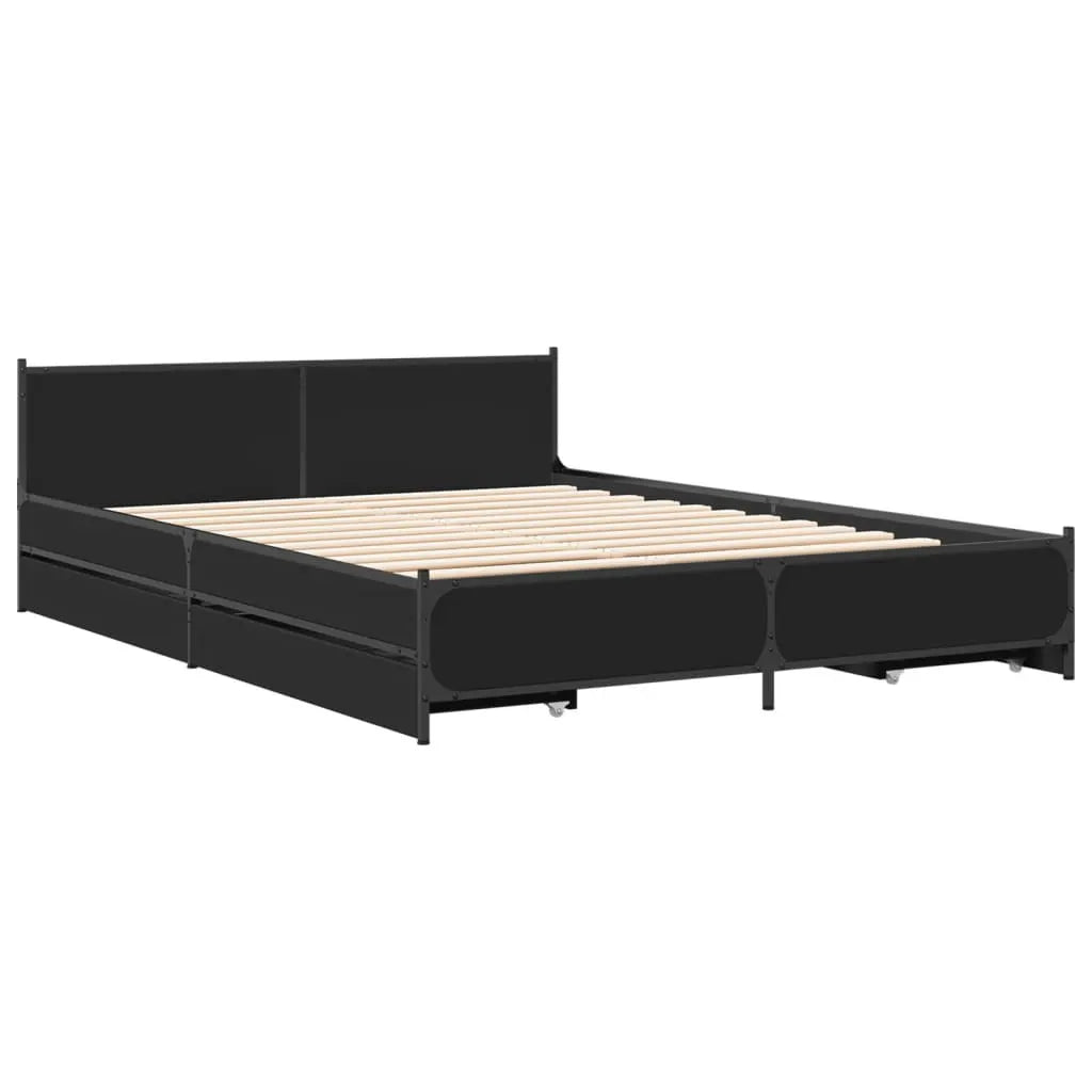 vidaXL Bed Frame with Drawers without Mattress Black 135x190 cm Double - from vidaXL