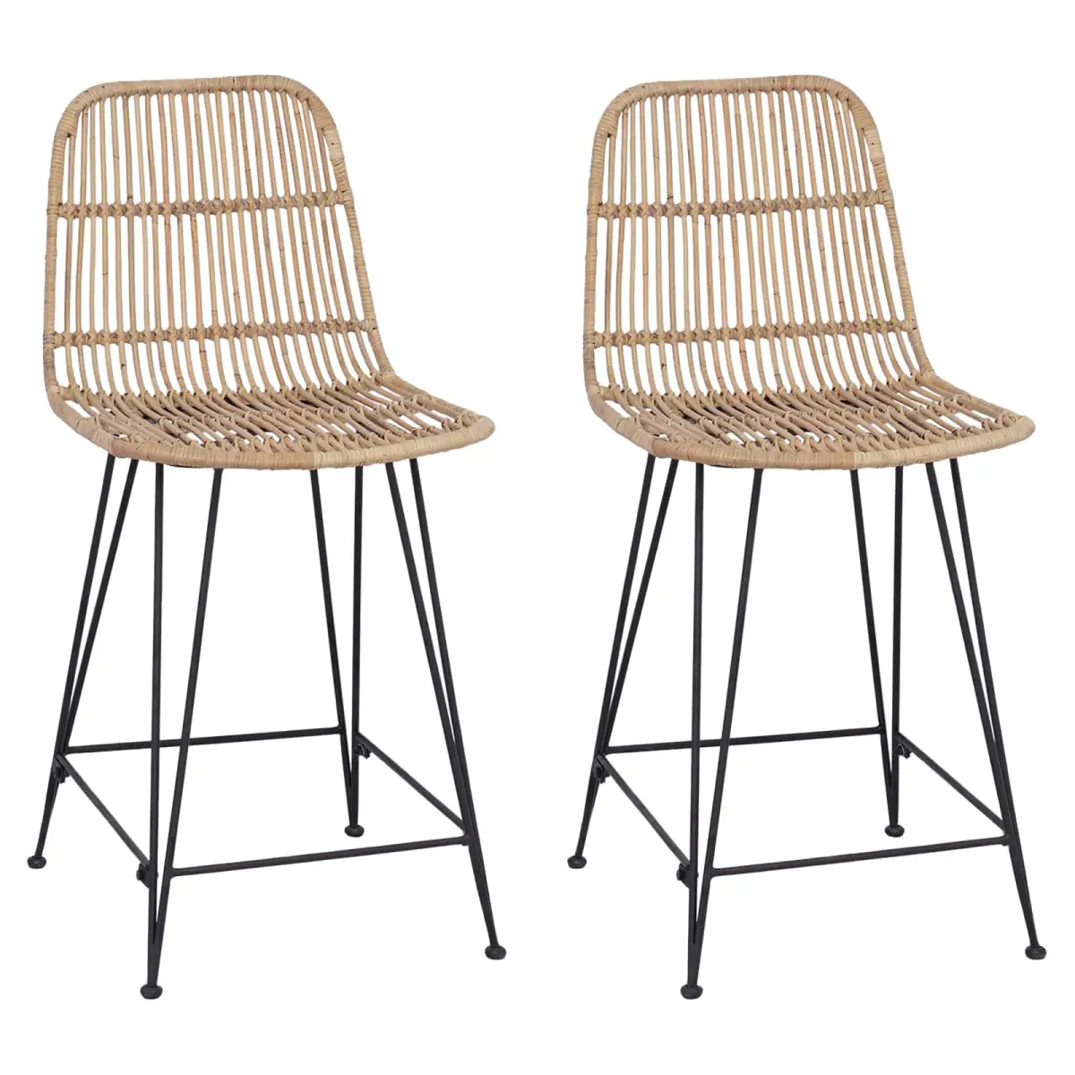 vidaXL vidaXL Bar Stool 2 pcs Natural 44 x 54 x 96 cm Rattan and Steel - Bar Stool