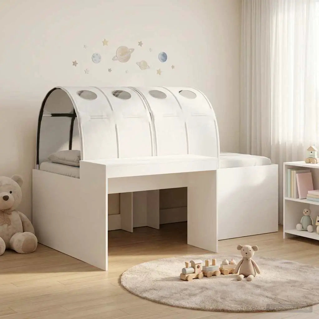 vidaXL Kids'High Bed Frame with Desk White and Light Blue - from vidaXL