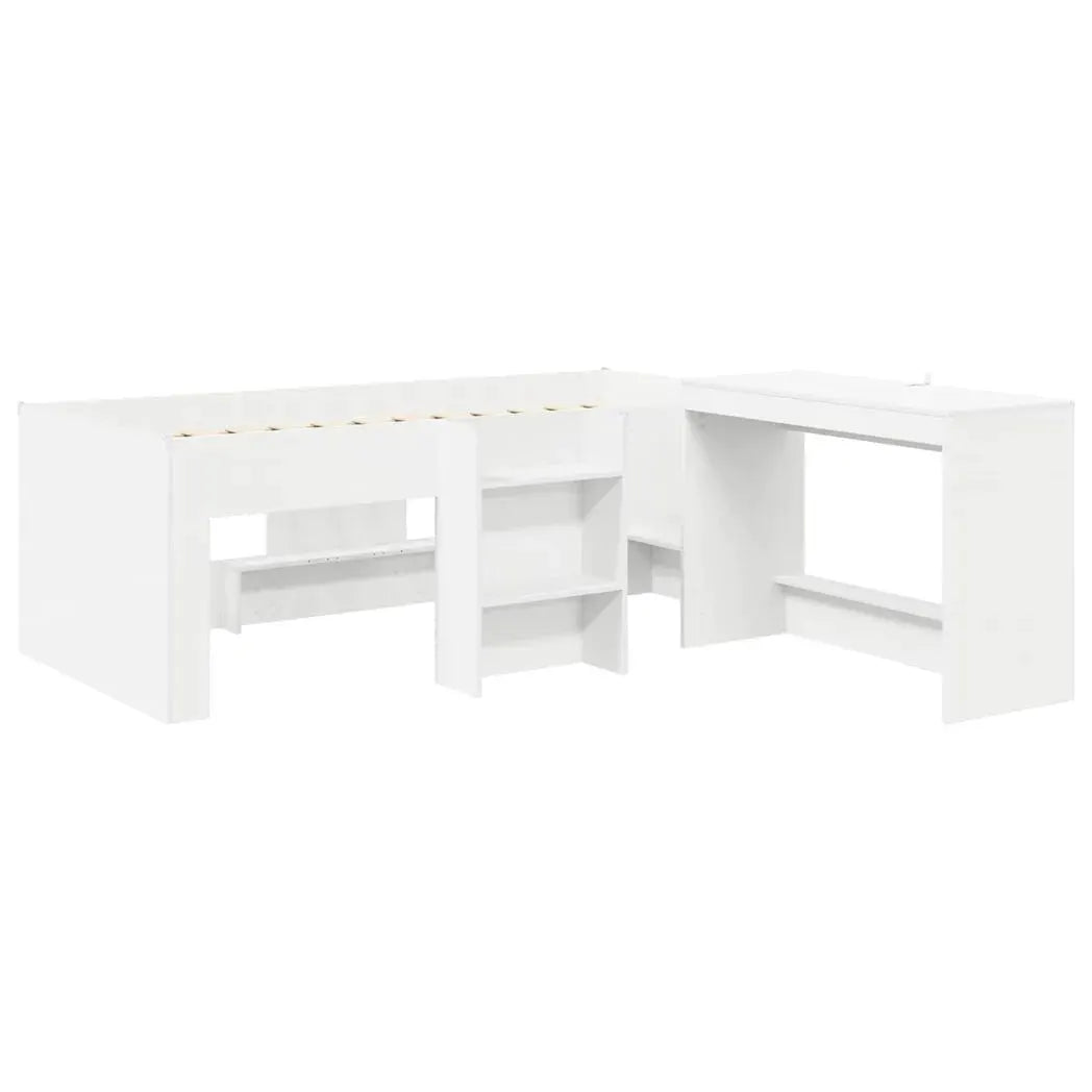vidaXL Kids'High Bed Frame with Desk 2 pcs White Engineered Wood - from vidaXL