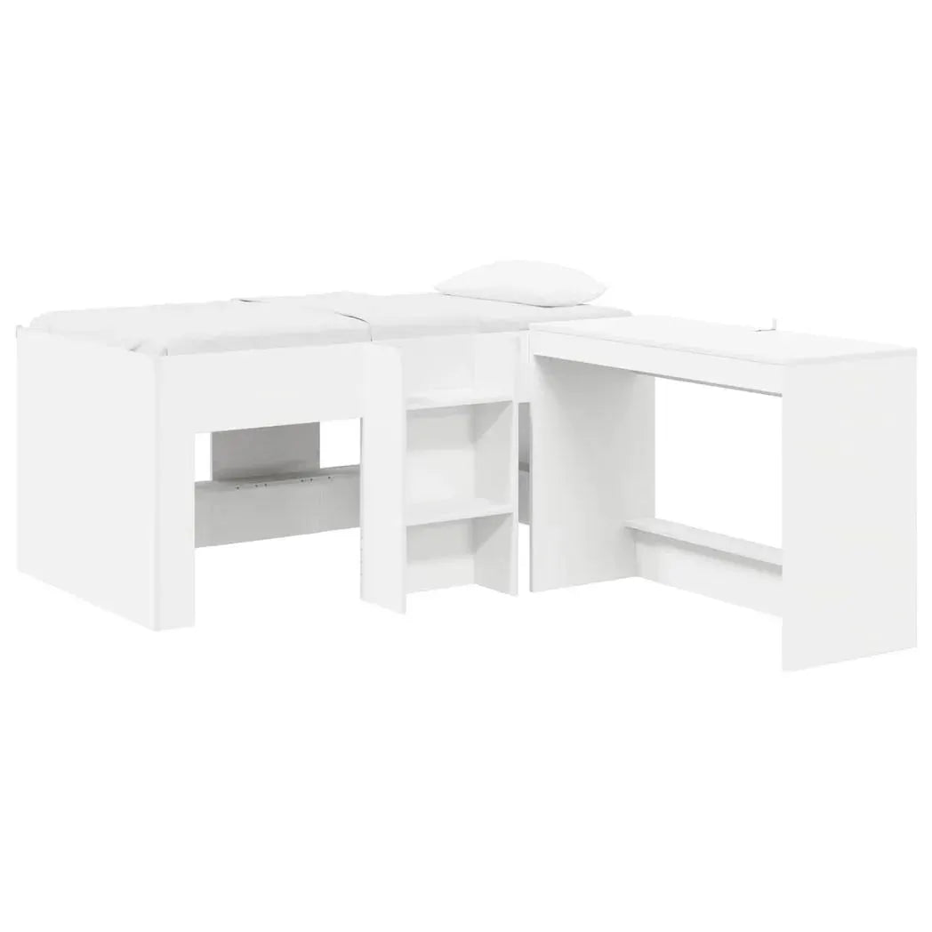 vidaXL Kids'High Bed Frame with Desk 2 pcs White Engineered Wood - from vidaXL