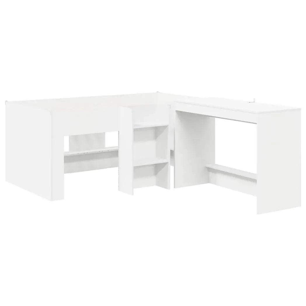 vidaXL Kids'High Bed Frame with Desk 2 pcs White Engineered Wood - from vidaXL
