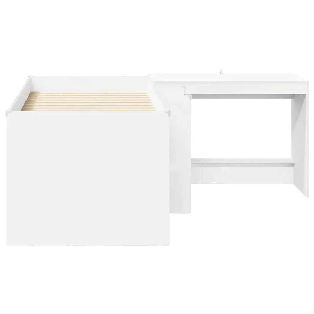 vidaXL Kids'High Bed Frame with Desk 2 pcs White Engineered Wood - from vidaXL