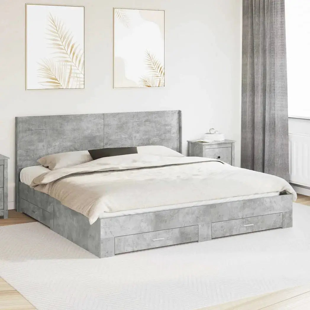 vidaXL Bed Frame with Storage and Headboard Concrete Grey - from vidaXL
