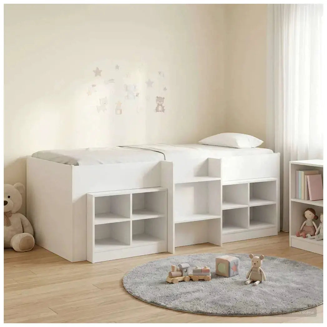 vidaXL Loft Bed Frame with Cabinet 3 pcs White Engineered Wood - from vidaXL