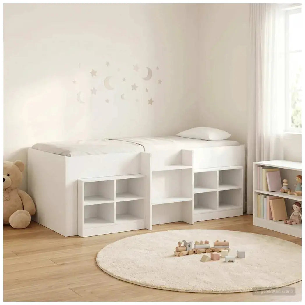 vidaXL Loft Bed Frame with Cabinet 3 pcs White Engineered Wood - from vidaXL