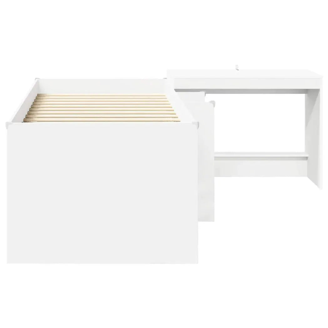 vidaXL Kids'High Bed Frame with Desk 2 pcs White Engineered Wood - from vidaXL