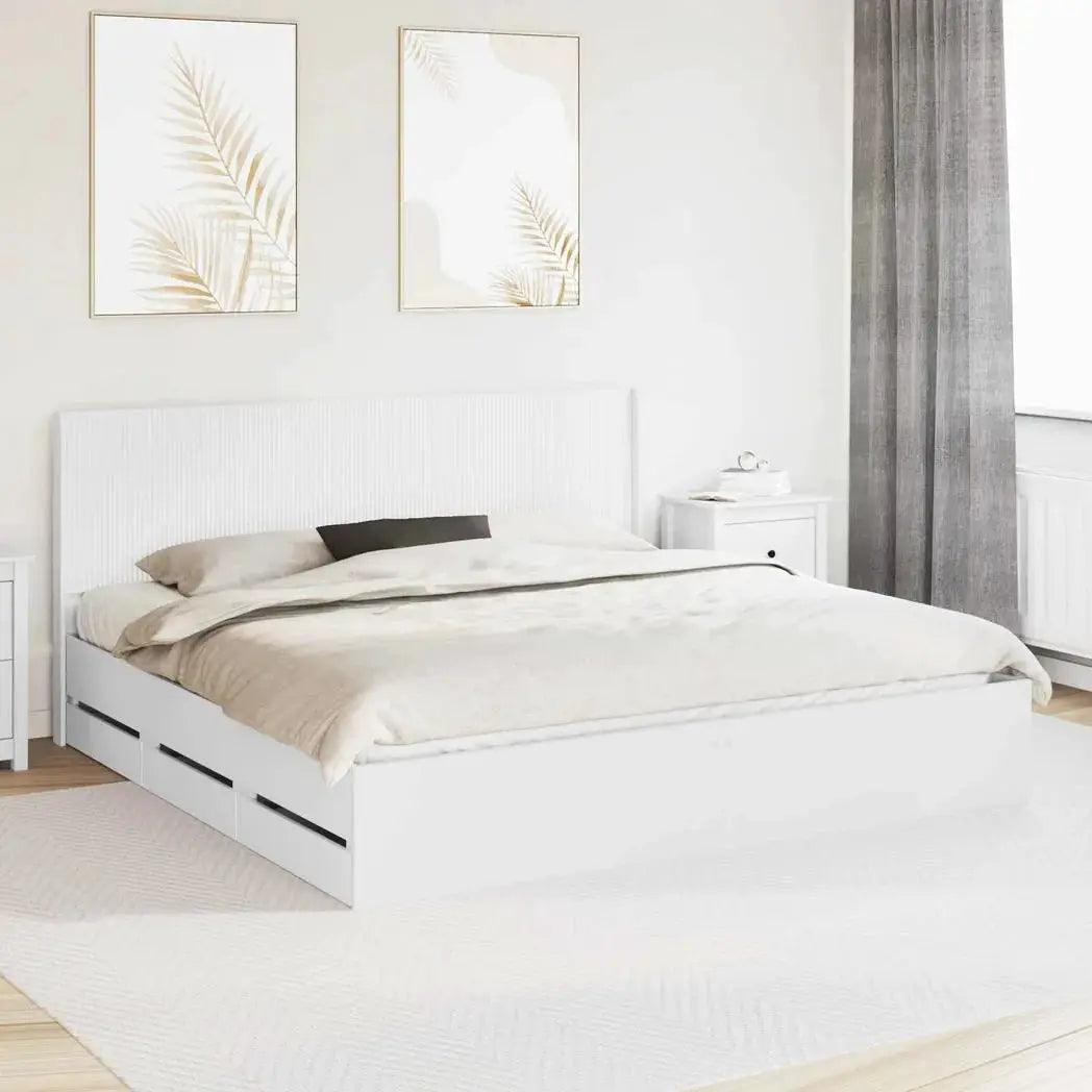 vidaXL Bed Frame with Storage and Headboard White 200 x 200 cm - from vidaXL