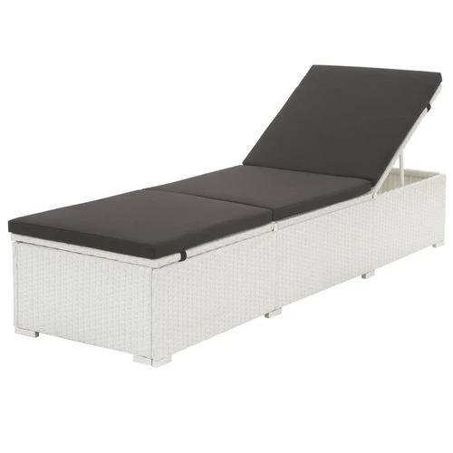 Sun Lounger with Black Cushion Poly Rattan White by vidaXL