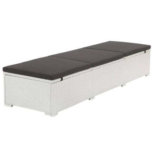 Sun Lounger with Black Cushion Poly Rattan White by vidaXL