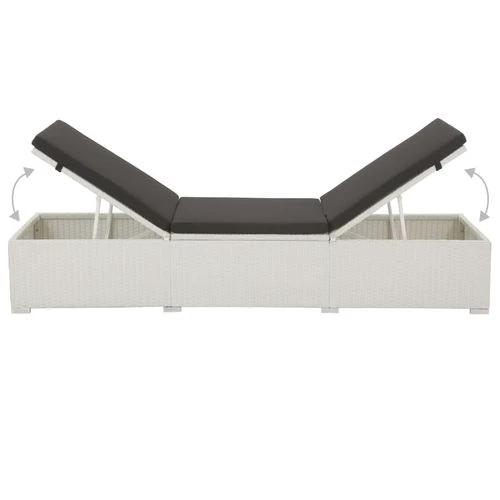 Sun Lounger with Black Cushion Poly Rattan White by vidaXL