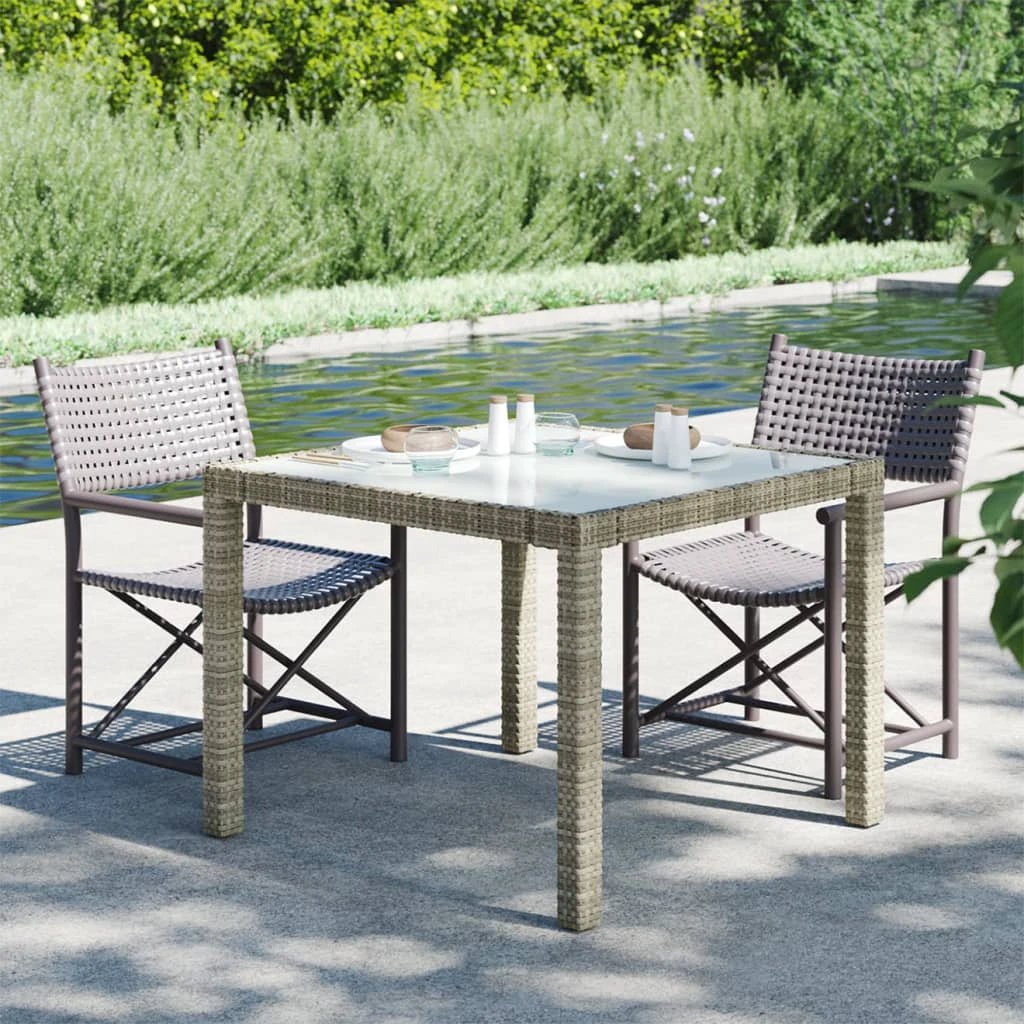 vidaXL Garden Table 90x90x75 cm Tempered Glass and Poly Rattan Brown by vidaXL