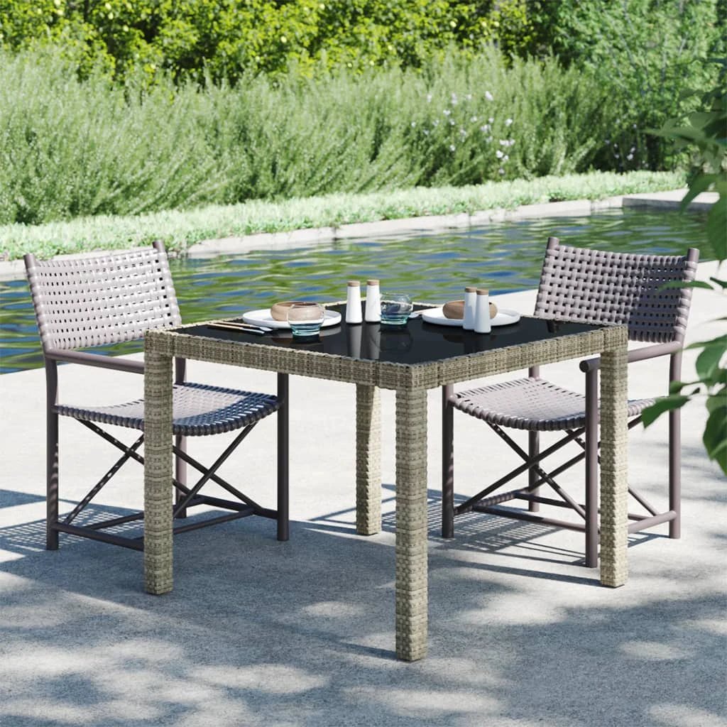 vidaXL Garden Table 90x90x75 cm Tempered Glass and Poly Rattan Brown by vidaXL