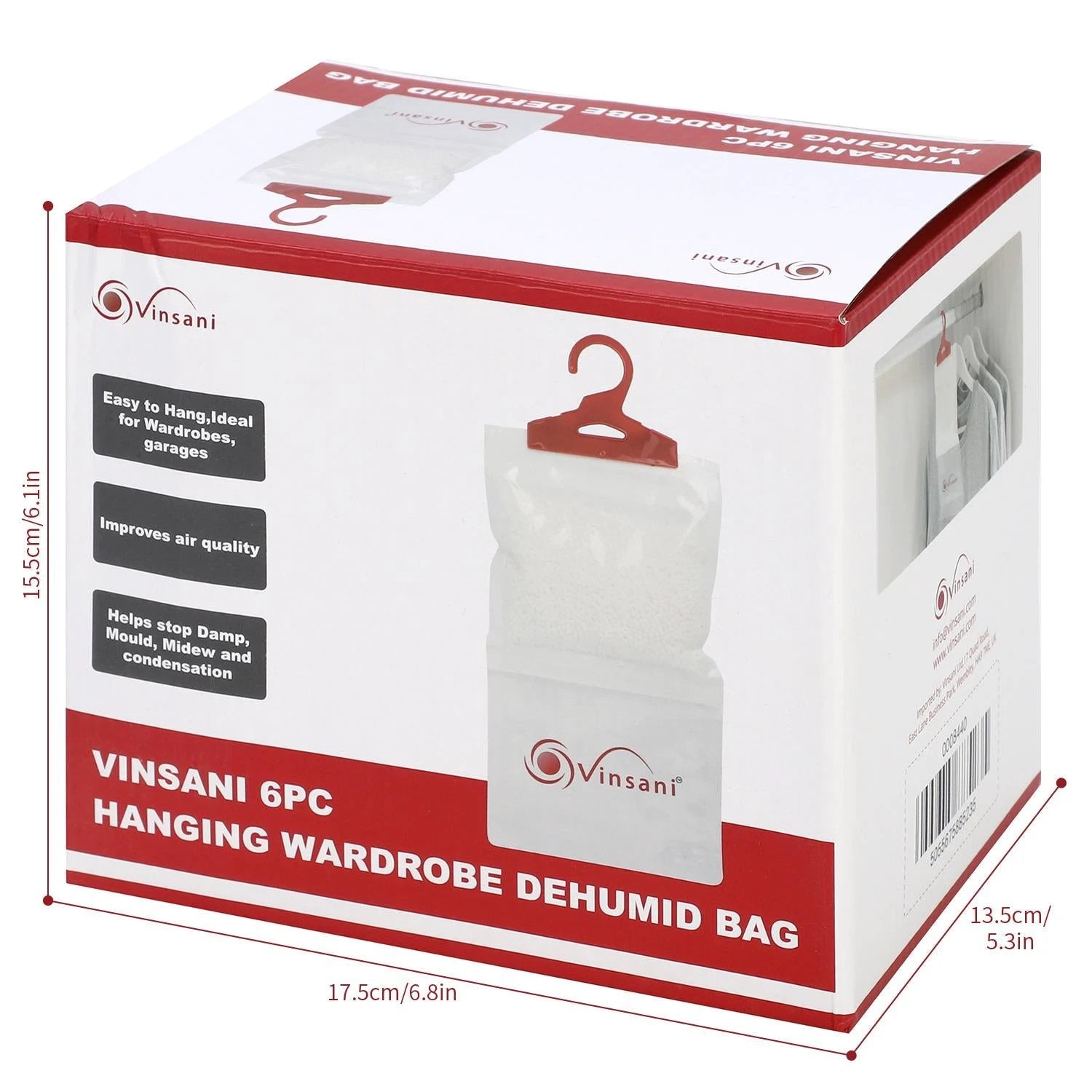 Vinsani VINSANI 6PC HANGING WARDROBE DEHUMIDIFIER BAG - Wardrobe