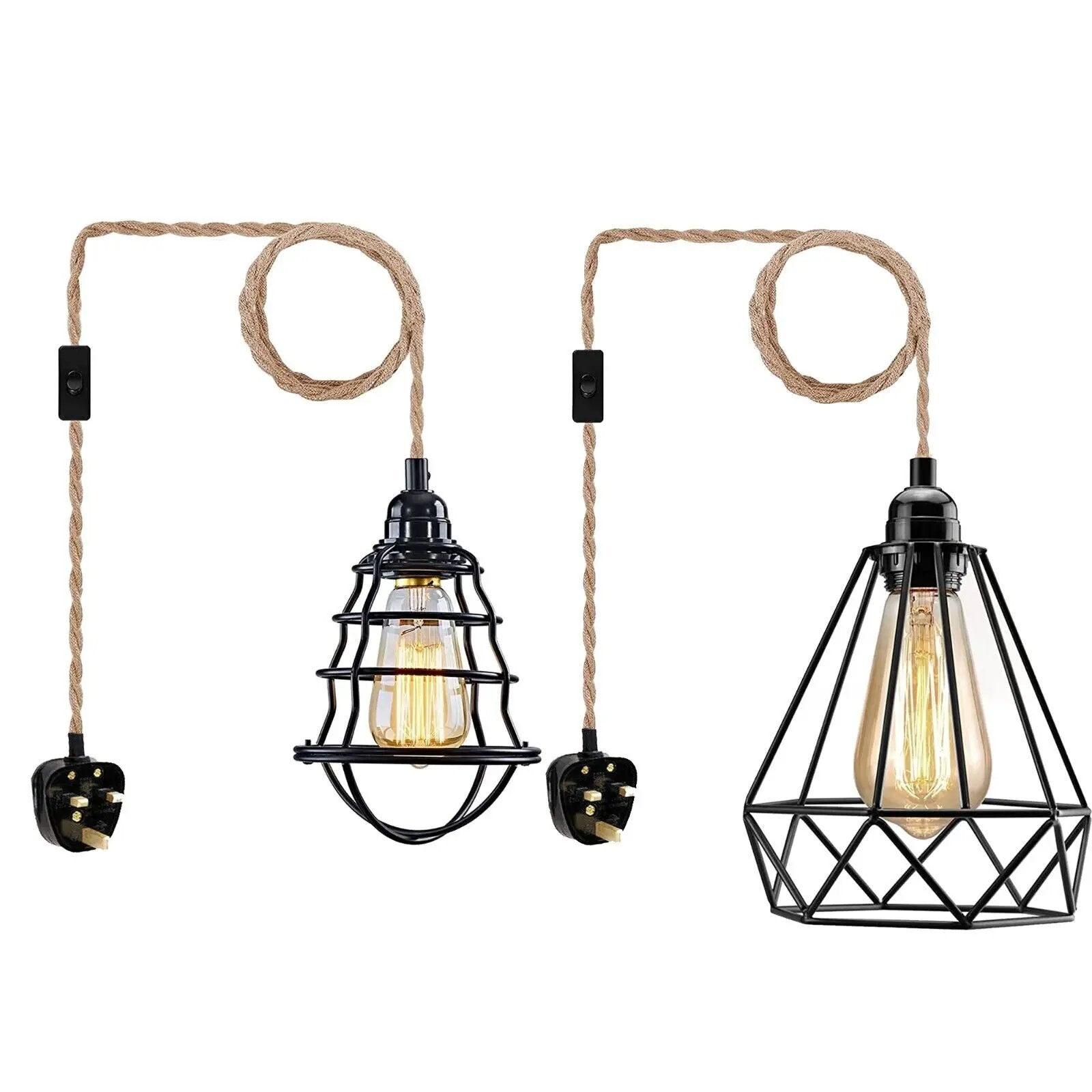 Ledsone Fabric Hemp Flex Cable kit Plug In Pendant Lamp Light E27 Fitting Vintage Lamp - Pendant Lights