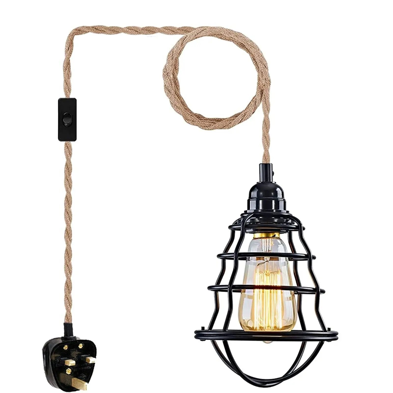 Ledsone Fabric Hemp Flex Cable kit Plug In Pendant Lamp Light E27 Fitting Vintage Lamp - Pendant Lights