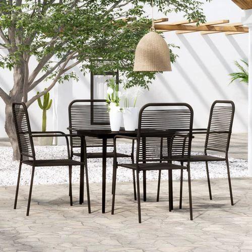 vidaXL vidaXL 5 Piece Garden Dining Set Black Cotton Rope and Steel - Garden Set
