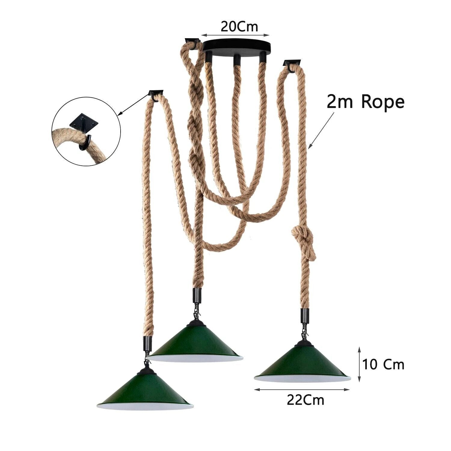 Industrial Rope Pendant Lights ThreeLite E27 Glow by Ledsone