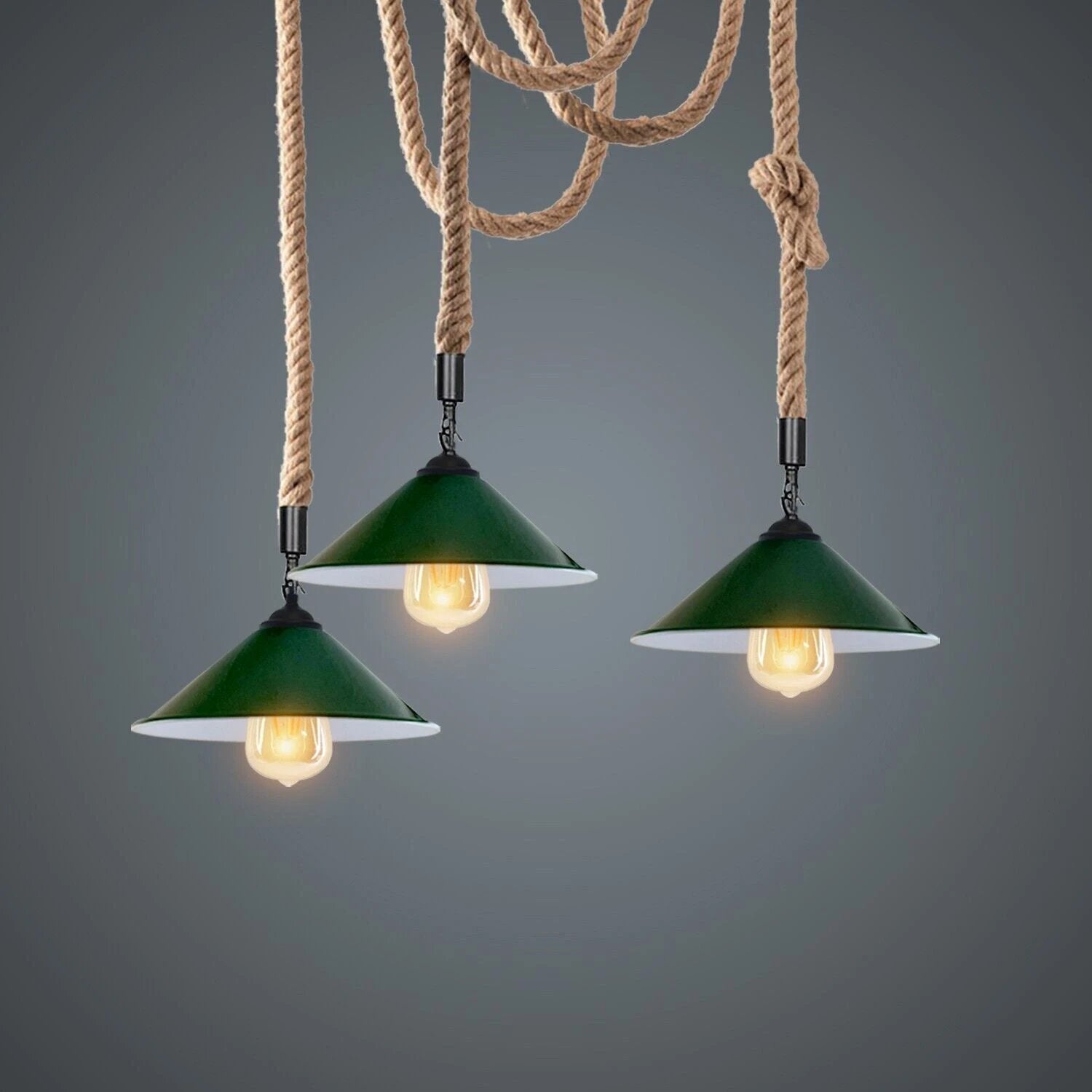 Industrial Rope Pendant Lights ThreeLite E27 Glow by Ledsone