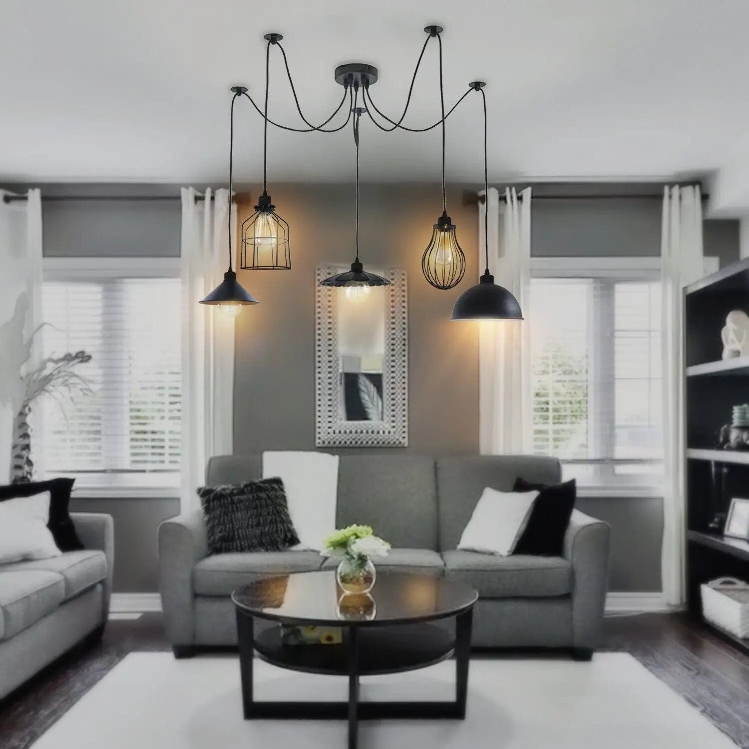 Ledsone 5Way Vintage Industrial Ceiling Lamp Shade Chandelier Retro Spider Pendant Light - Pendant Lights