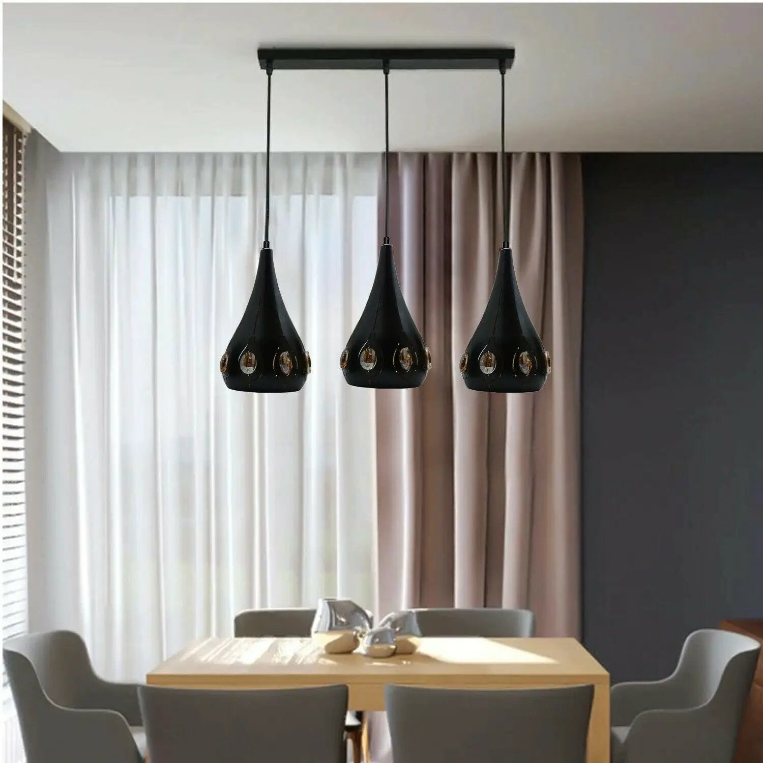 Ledsone Modern Retro Industrial Crystal Ceiling Light Shade 3Head Hanging Pendant Lights - Pendant Lights