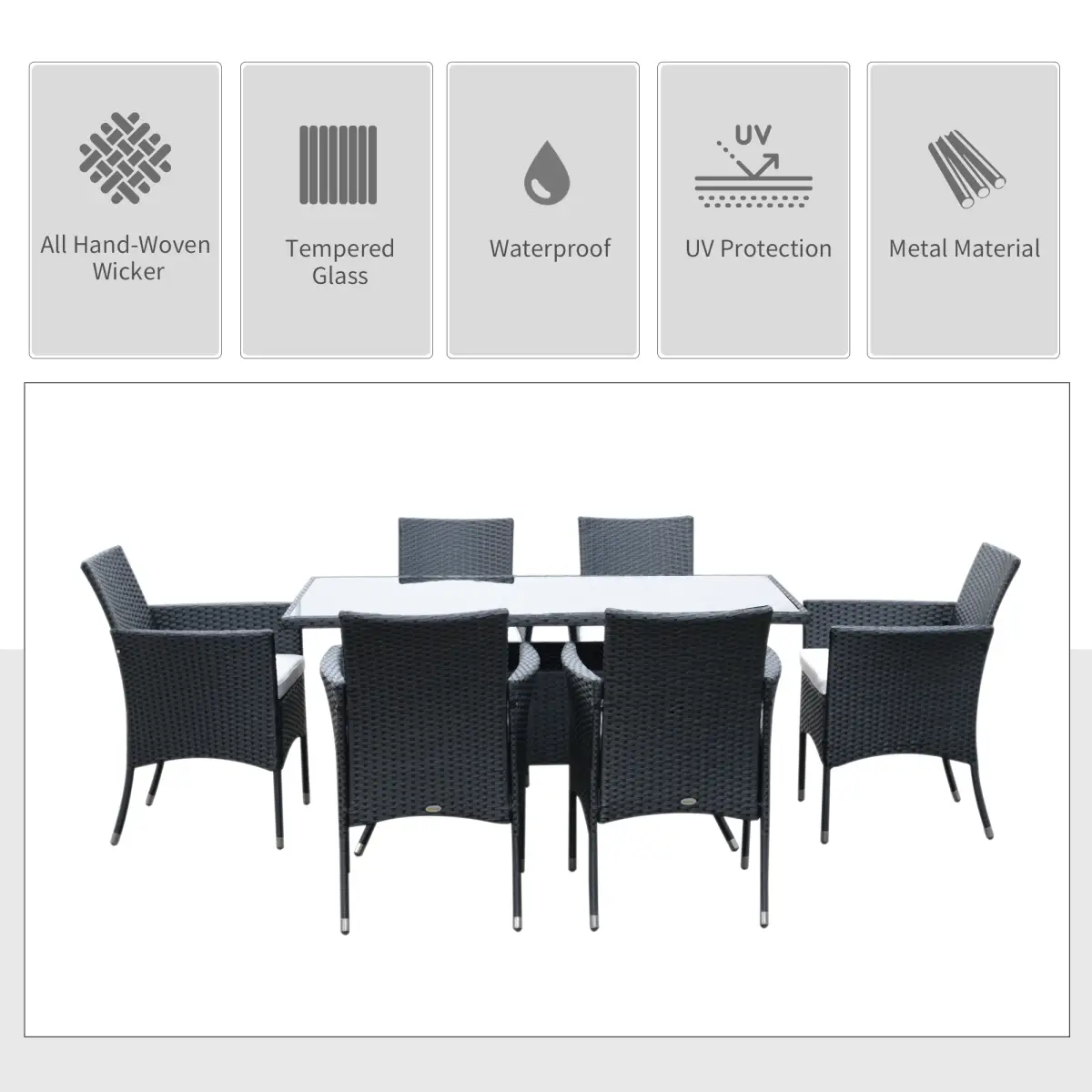 Outsunny Rattan Garden Furniture Dining Set 6-seater Patio Rectangular Table Cube Chairs - Garden Set