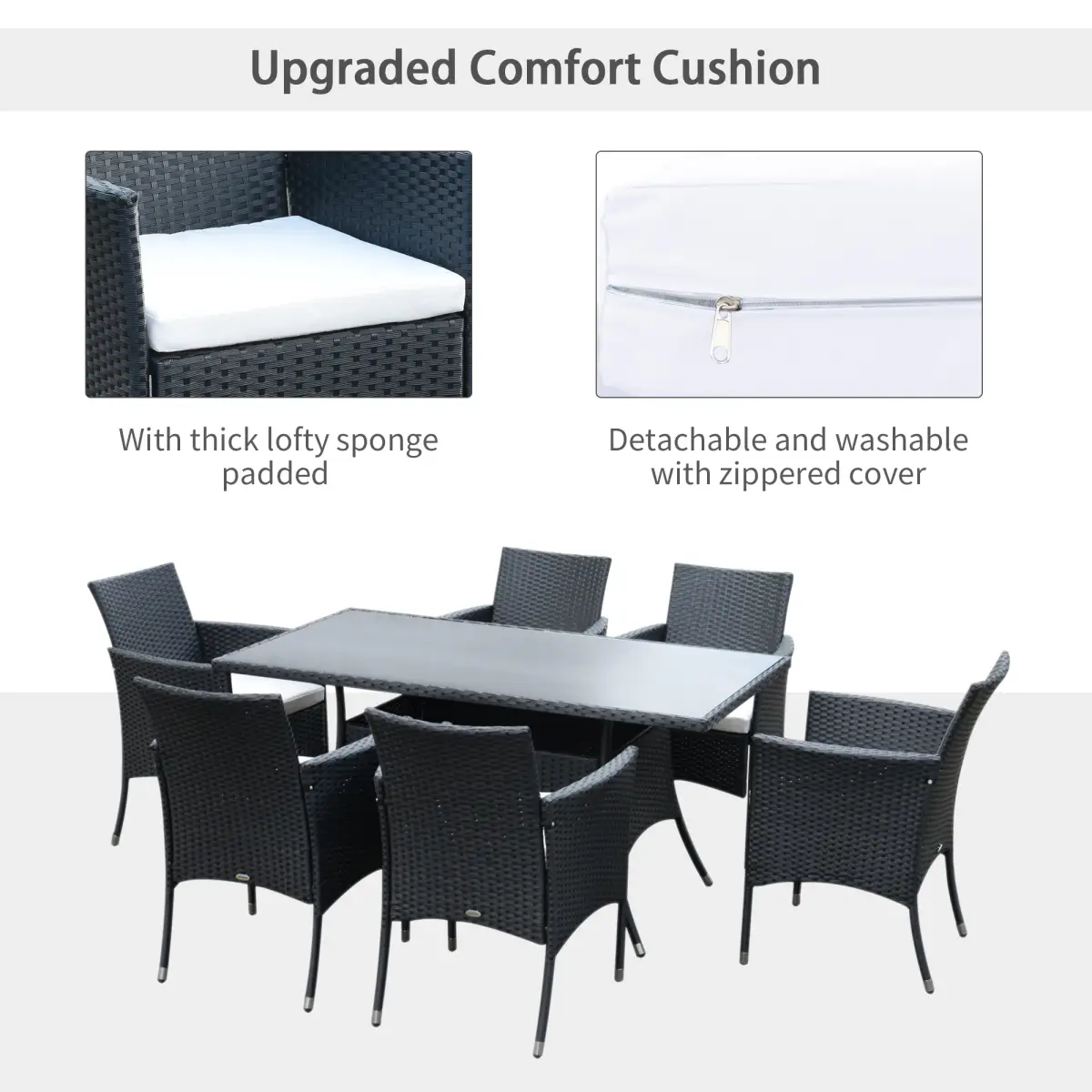 Outsunny Rattan Garden Furniture Dining Set 6-seater Patio Rectangular Table Cube Chairs - Garden Set