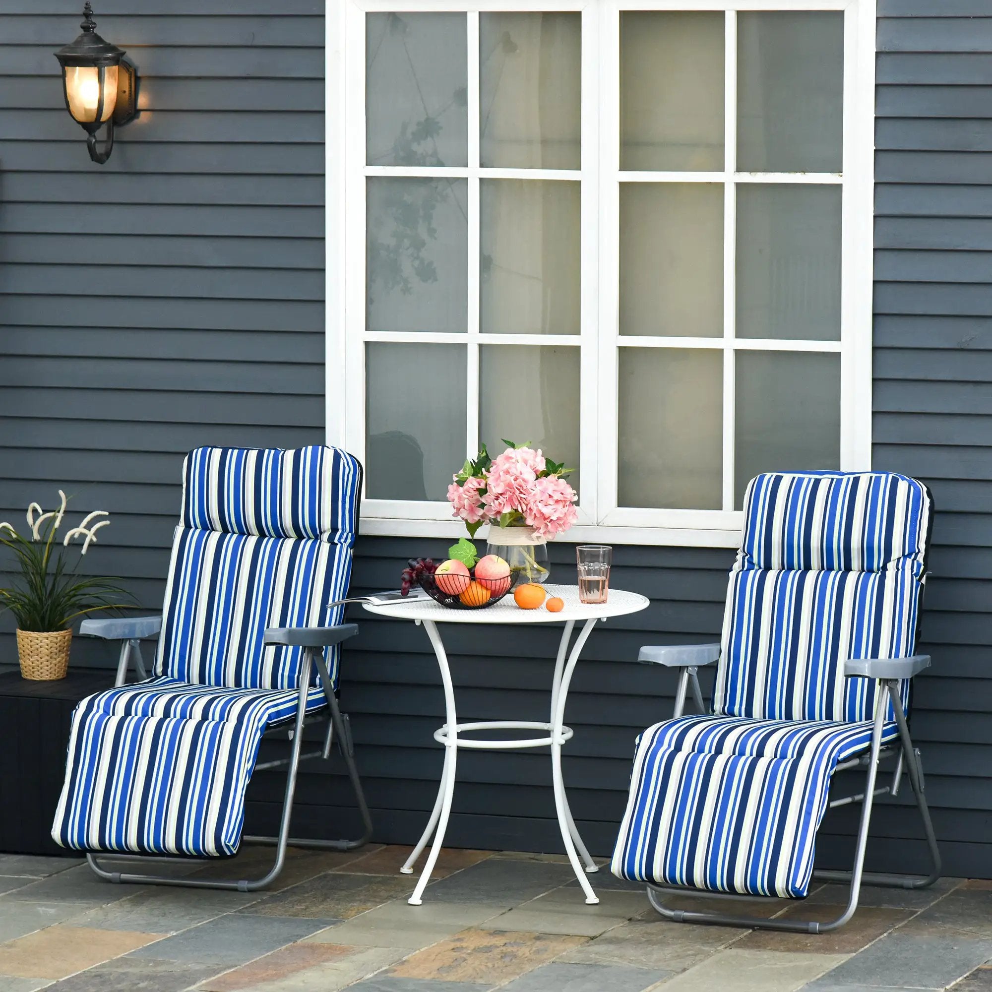Outsunny 2 Outdoor Sun Recliners Loungers Folding Multi Position Relaxers Chair & Cushion - Sun Lounger