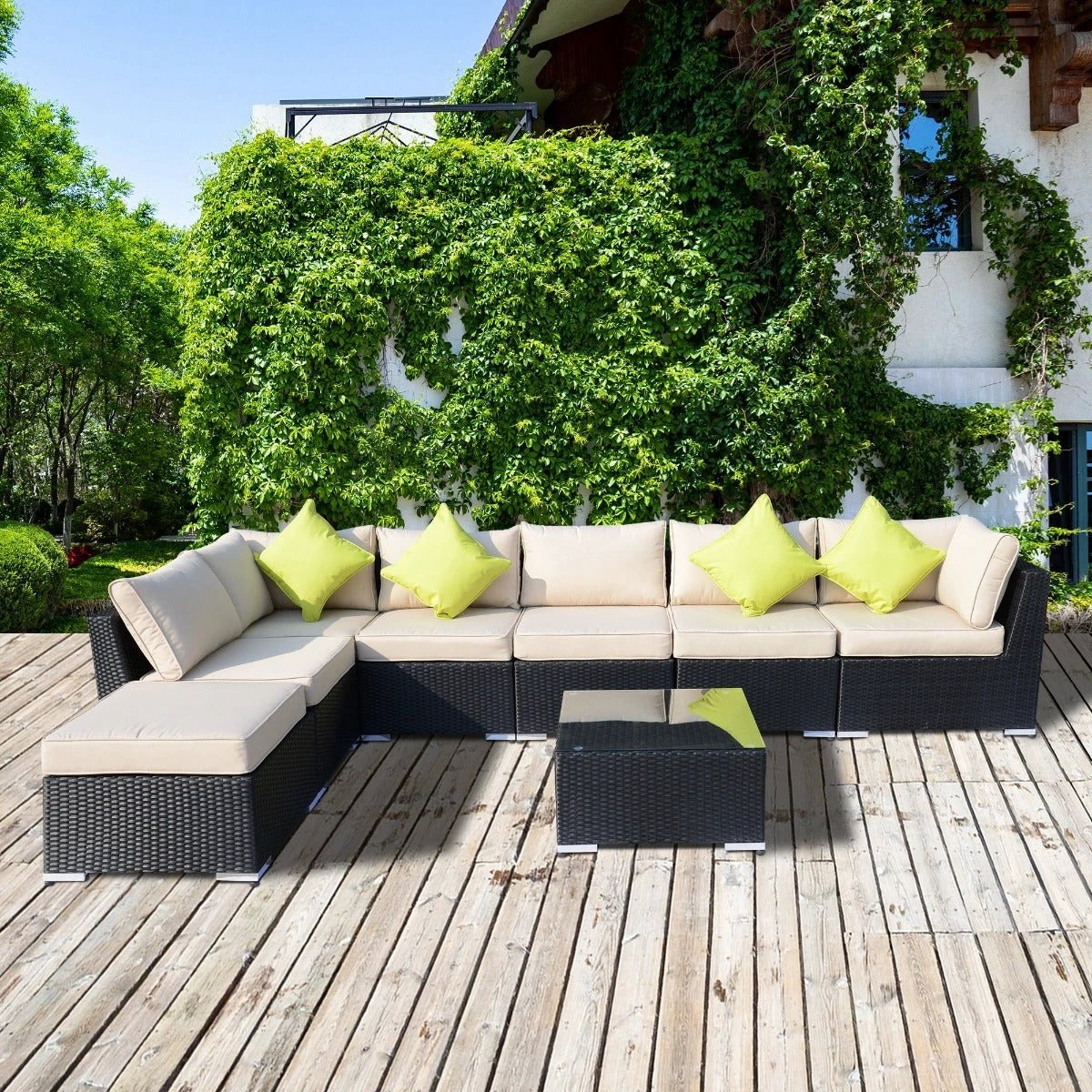 Outsunny 8 Pcs Rattan Sofa Set W/Cushions - Garden Sofa Sets
