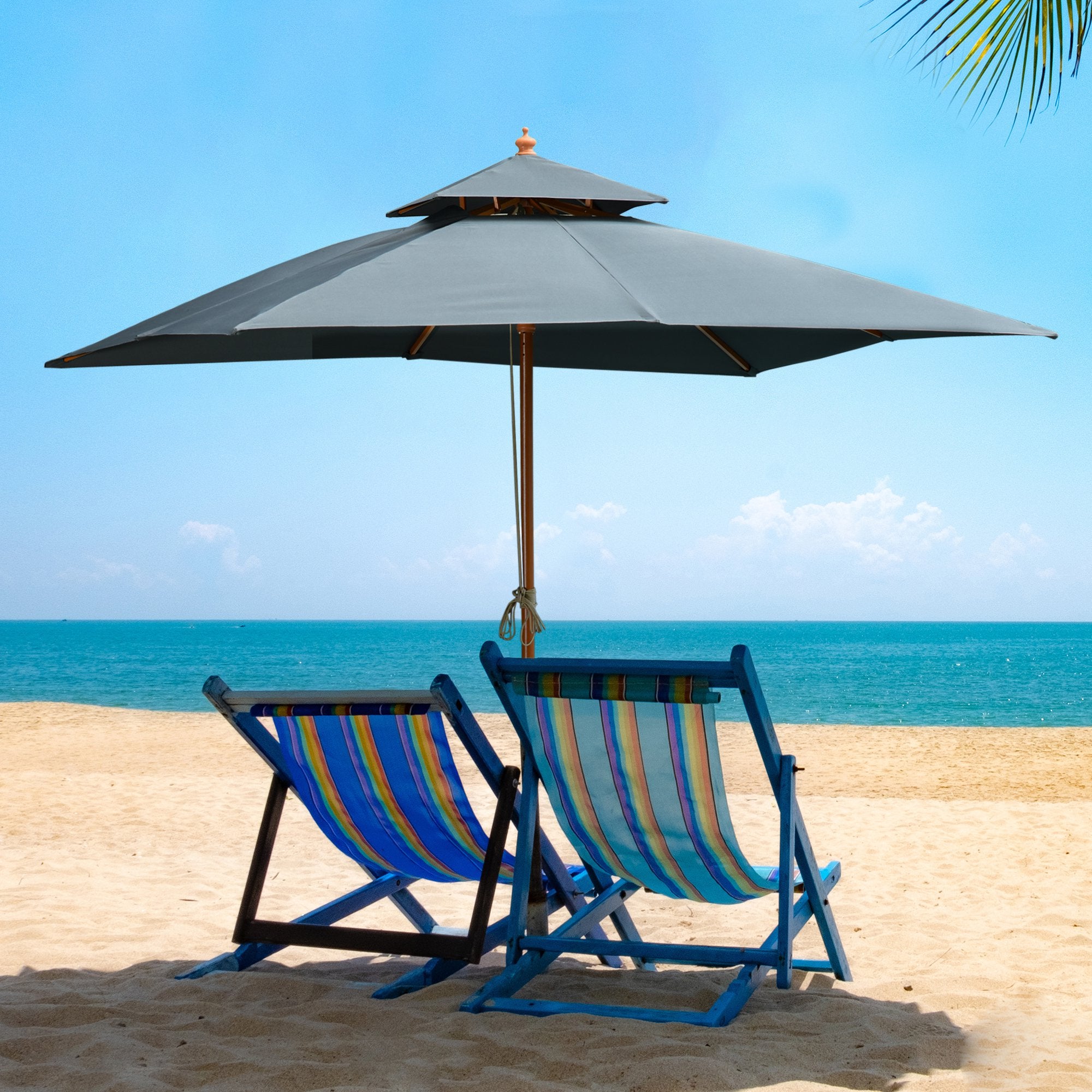 Outsunny 3x3m Wood Square Patio Umbrella Garden Market Parasol Sunshade Canopy - Parasol