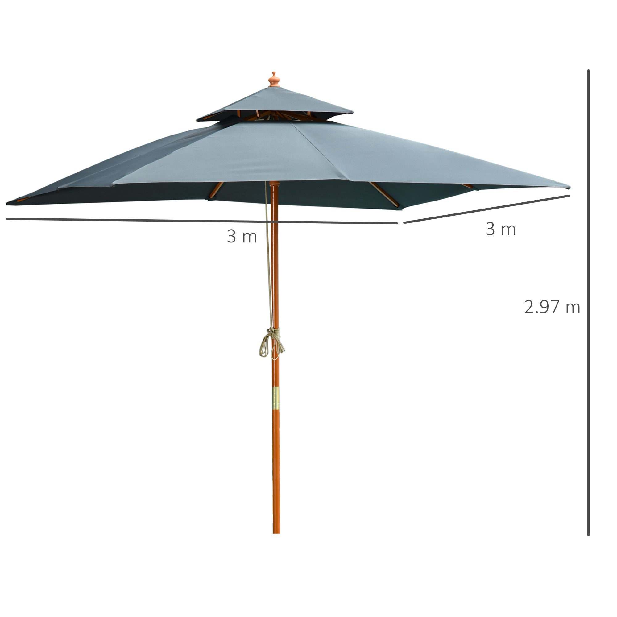 Outsunny 3x3m Wood Square Patio Umbrella Garden Market Parasol Sunshade Canopy - Parasol