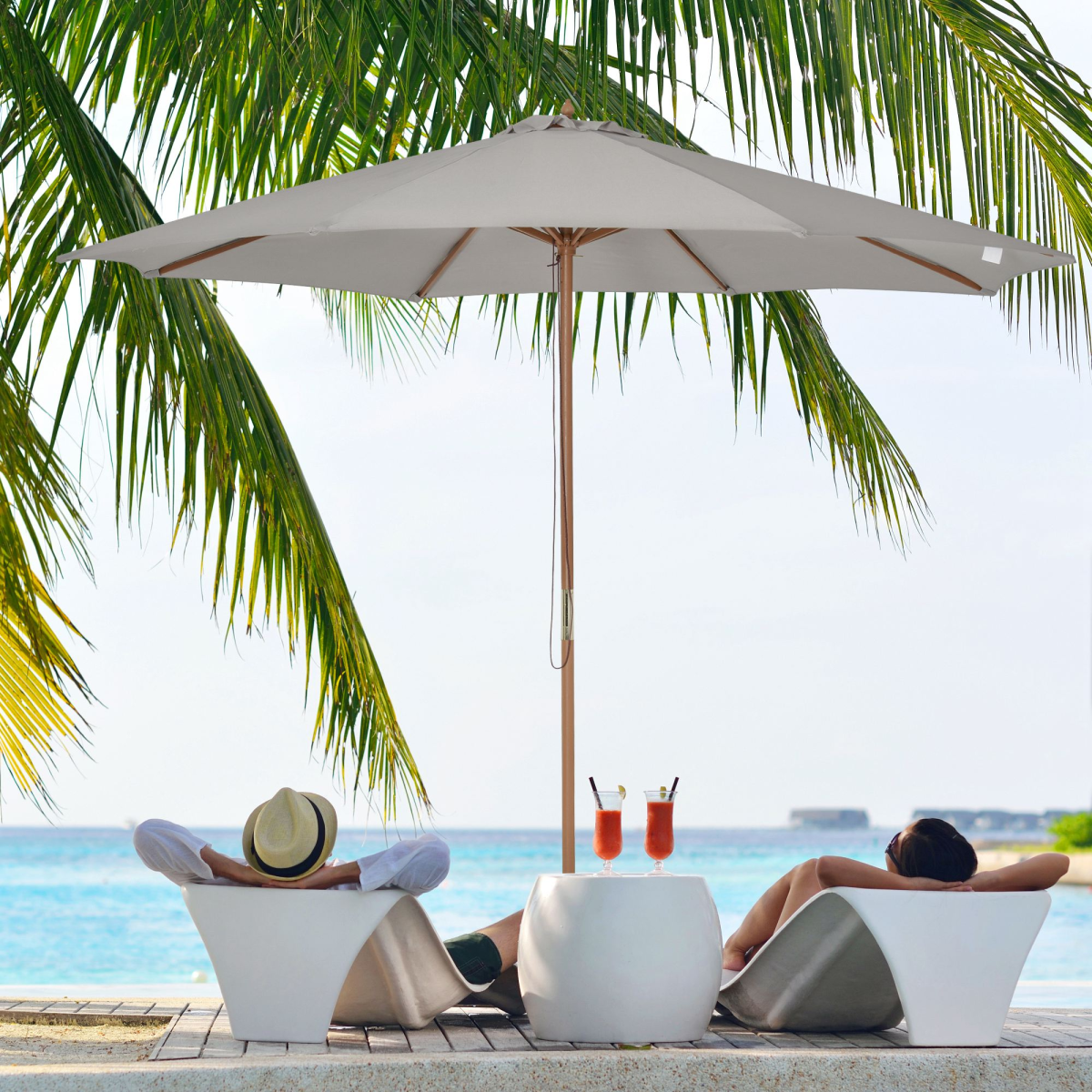 Outsunny 10'x8.2'H Bamboo Wooden Round Market Patio Sun Umbrella Parasol Sunshade Canopy - Parasol